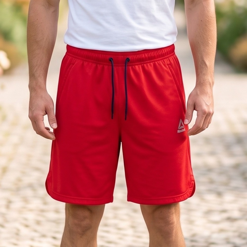 Reebok Mens Red Athletic Training Shorts Drawstring Gym REM231SH63